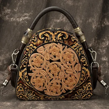 

Women's Handmade Embossing Retro Handbags First Layer Cowhide Large Capacity Totem Genuine Leather Shoulder & Crossbody Bags