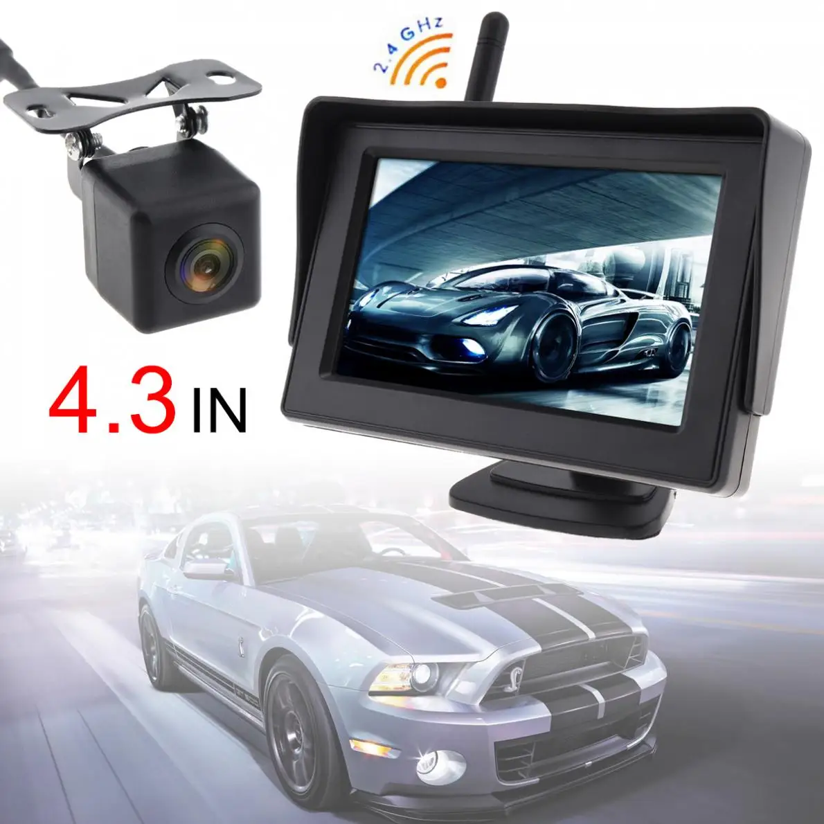 4,3 дюймов беспроводной HD автомобильный монитор заднего вида автомобильная система парковки Встроенная антенна с камерой заднего вида