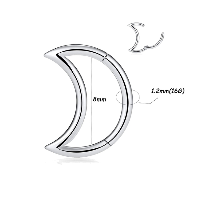 361L Surgical Steel Septum Clicker Crystal Moon Hoop Nose Ring Ear Tragus Cartilage Daith Earring 16G Piercing Body Jewelry