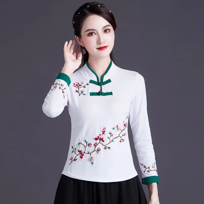 Chinese Style Clothing Women Hanfu Vintage Shirt Ethnic Tunic Patchwork Blouse And Top Women Ladies Chinese Tops V1932 women chinese shirt