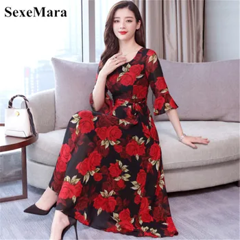 

Real shot chiffon dress 2020 spring and summer new O-neck short sleeves A-Line long paragraph bohemian beach dress