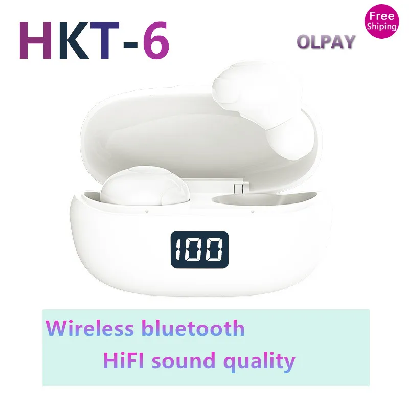 HKT 6 Bluetooth Wireless Earphones 5 0 Business Headset Music Headphone Waterproof Sport Earbud for Xiaomi Huawei Sumsung Iphone