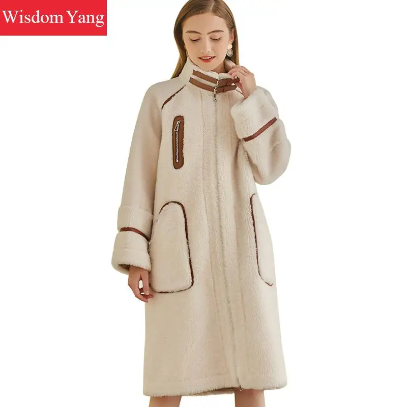 

Winter Cashmere Coat Womens Warm Woollen Sheep Shearing Wool Korean Lady Loose Fur Coats Long Casual Vintage Overcoat Outerwear