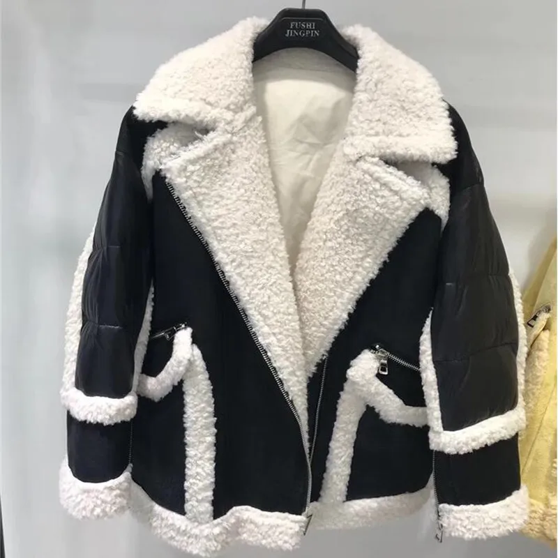 

real wool fur coat winter women 90% white duck down jacket patchwork medium long warm parka female