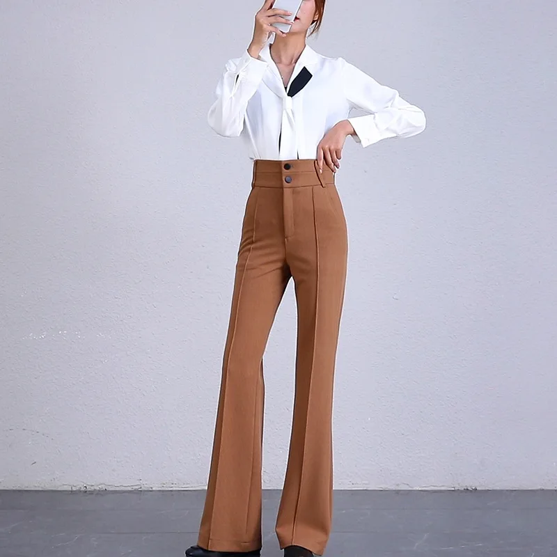 Womens Camel Brown Coloured Slub Cotton Regular Fit Trouser Pant   Rajnandini  3366662