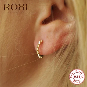 

ROXI 925 Sterling Silver Gears Design Small Stud Earrings for Women C Shape Geometric Earrings Round Punk Rock Charm Ear Studs