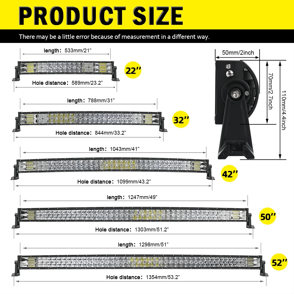Led Light Bar 22 32 42 52 inch Curved 420W 620W 820W 1020W COMBO Dual Row Driving Offroad Car Tractor Truck 4x4 SUV ATV