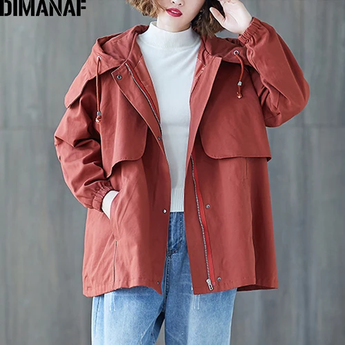 JJJ99066CN-hong DIMANAF/Женская куртка-бомбер большого размера, пальто с капюшоном, Осень-зима, женская верхняя одежда на молнии, свободный большой размер, длинный рукав, утолщенная - Цвет: JJJ99066CN-hong