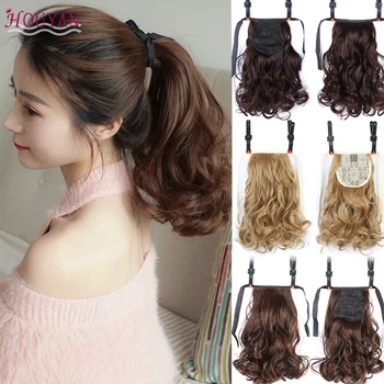 

HOUYAN 12 inch Blonde Short Curly Drawstring Ponytail Clip In Hair Extensions Synthetic Hair Tail Hairpieces Heat Resistant