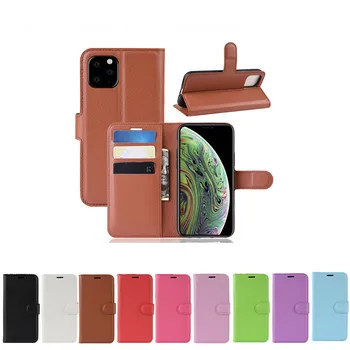 

100pcs/lot Litchi Pattern Flip PU Leather Wallet Phone Case For iPhone 11 / 11 Pro / 11 Pro Max Lychee grain cover