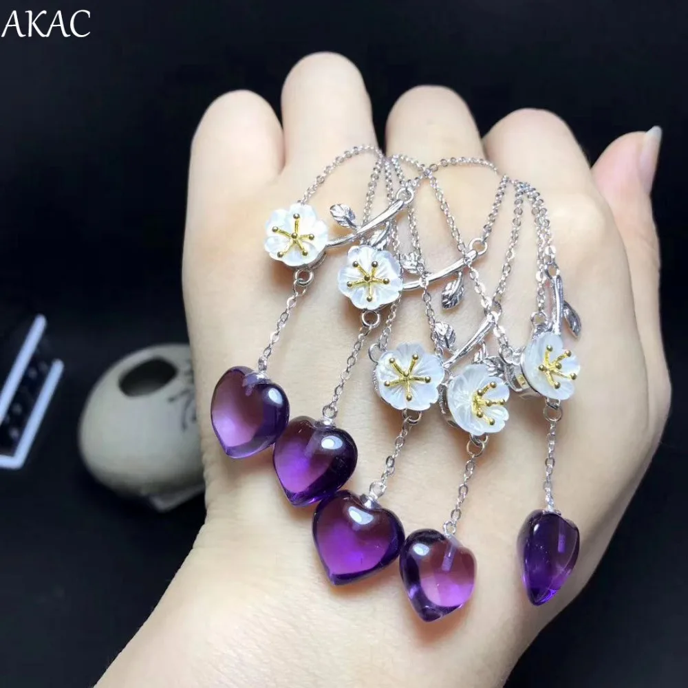 AKAC approx17* 18 мм натуральный аметист кварц heartshape подвеска S925 серебро розовый кварц кулон