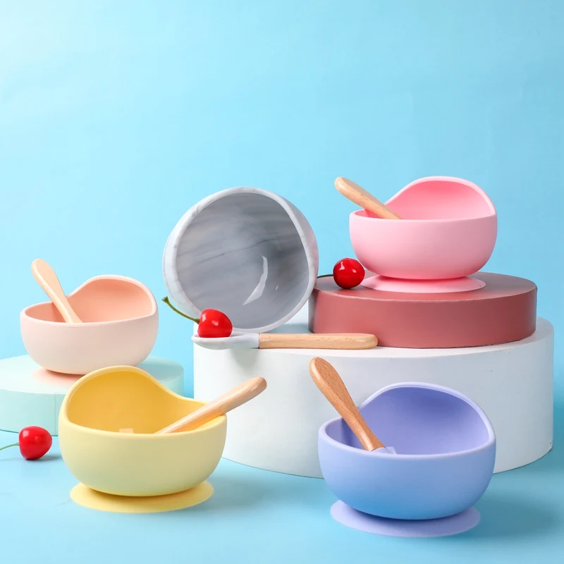 1 ensemble Silicone bol & cuillère bébé BPA gratuit plats à manger assiette de qualité alimentaire alimentation dîner bols enfants bébé assiette bébé produit