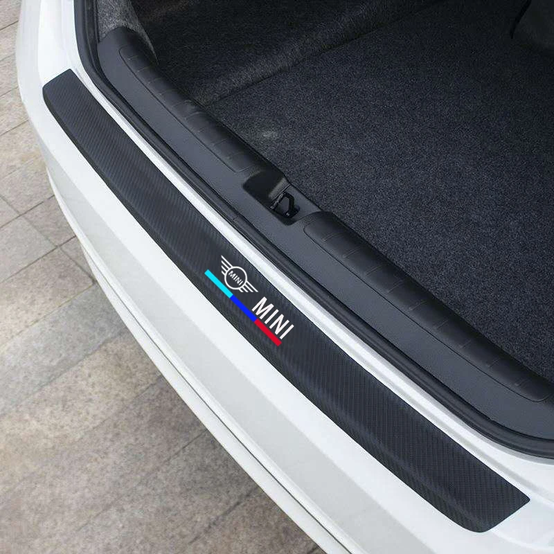 

Car Rear bumper guard plate leather accessories refit for MINI Cooper r56 f56 r53 trunk carbon fiber vinyl protector stickers