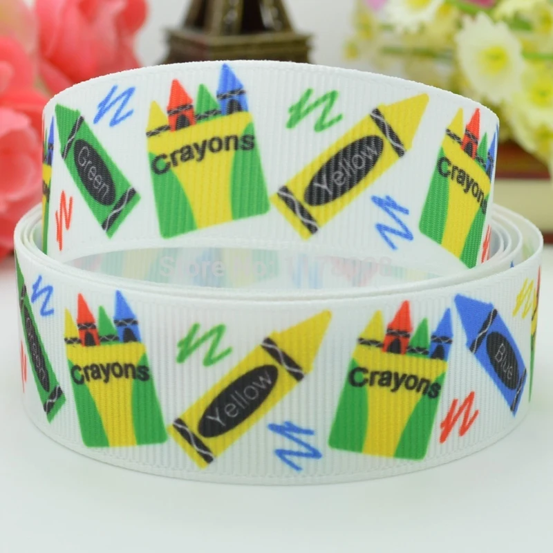 7/8 &quot22 мм Crayon scribble школьная цветная коробка с принтом grosgrain лента бант для волос DIY