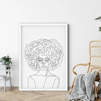 

Afro Woman Face Line Drawing Art Poster Print Modern Minimalist Wall Art Canvas Painting Black White Wall Picture Home Decor