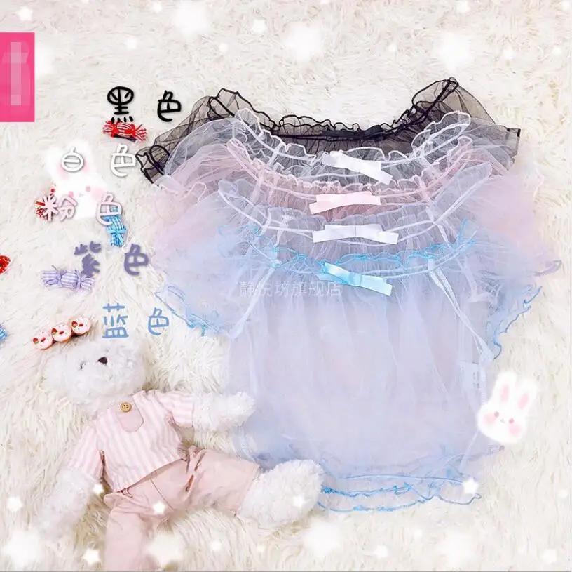 Kawaii милые Лолита шифоновая рубашка с буфами на рукавах прозрачный короткий рукав