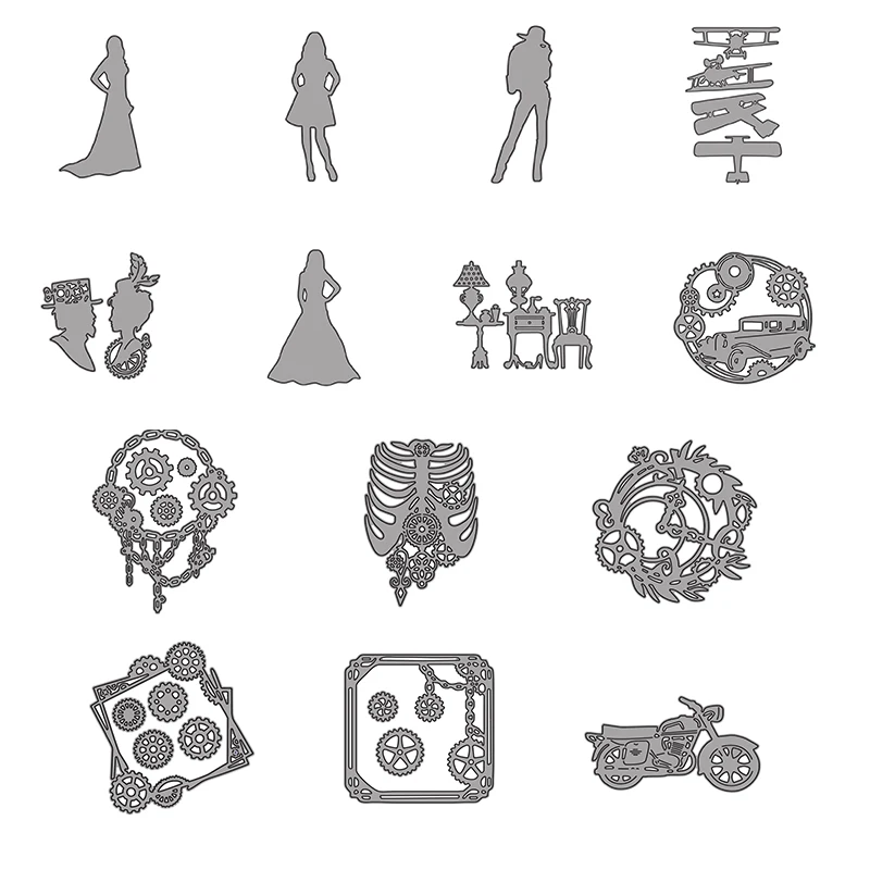 

Time Gear Woman Plane Motorcycle Metal Cutting Dies for Diy Scrapbooking Album Paper Cards Decorative Crafts Embossing Die Cuts
