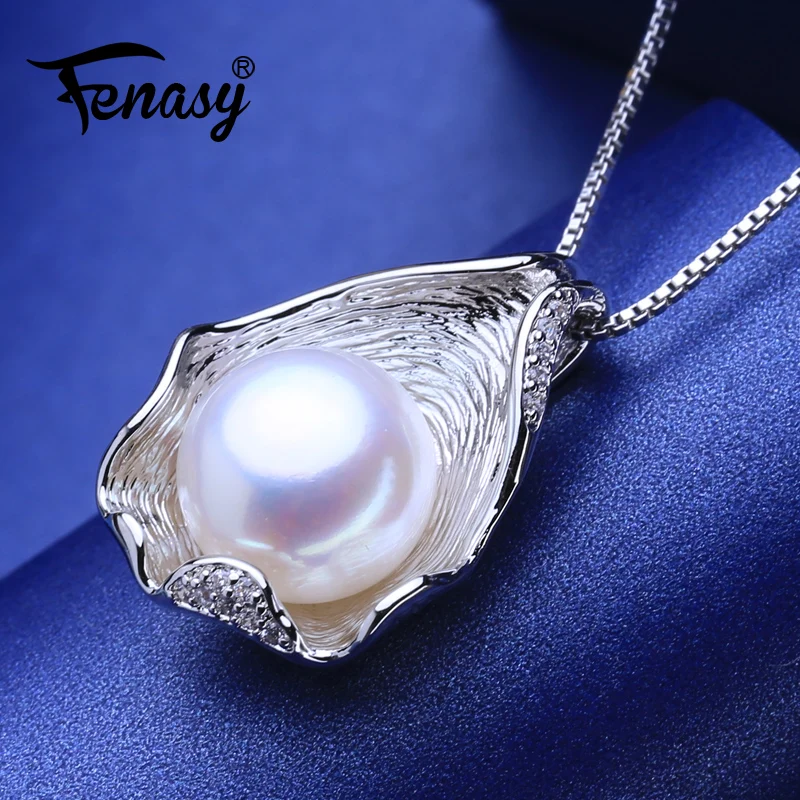 Fashion Jewelry 925 Sterling Silver Black Freshwater Pearl Leaf Pendant Necklace