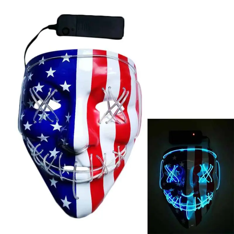 Halloween Glowing PVC Mask LED Light Up Face Cover Adults Decoration Masquerade Festival Cosplay Costume Party Hot Sale