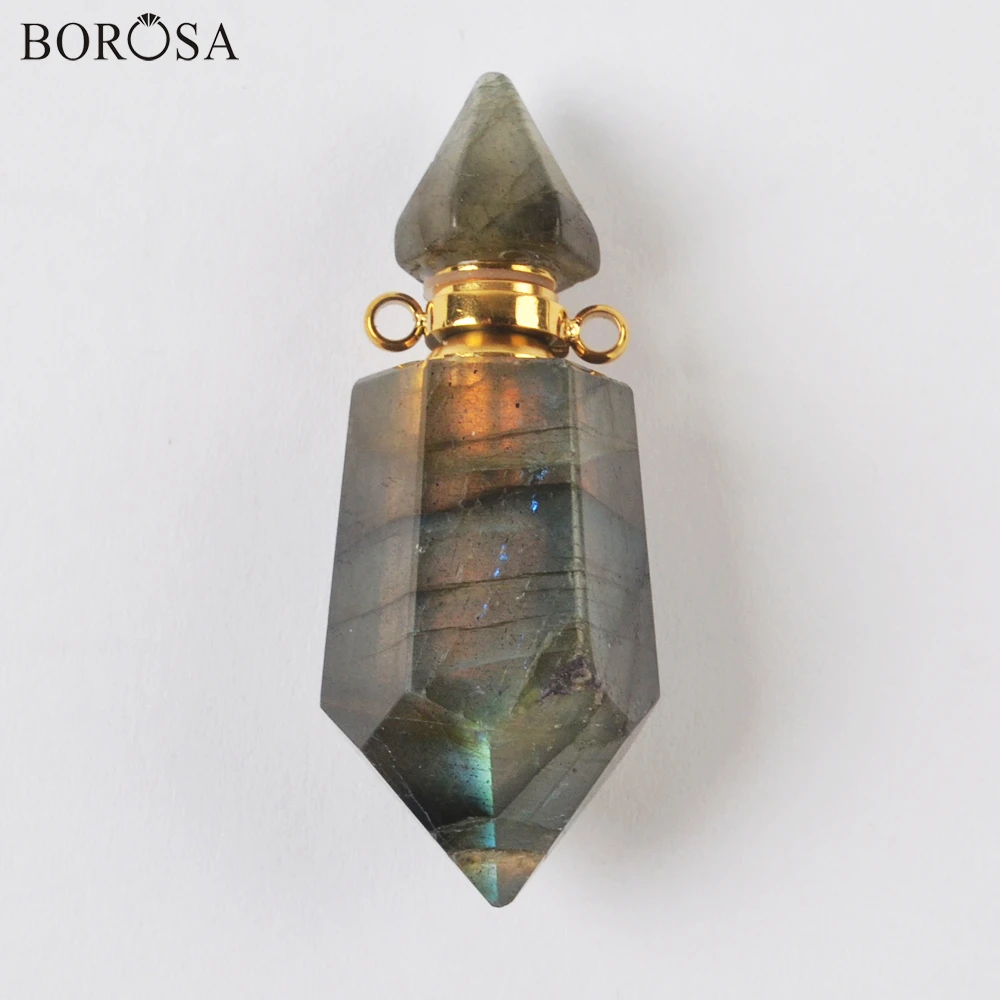 

Hexagon Labradorite Perfume Bottle Pendant Natural Stone Amethysts Lapis Essential Oil Diffuser Connector for Necklace G1942