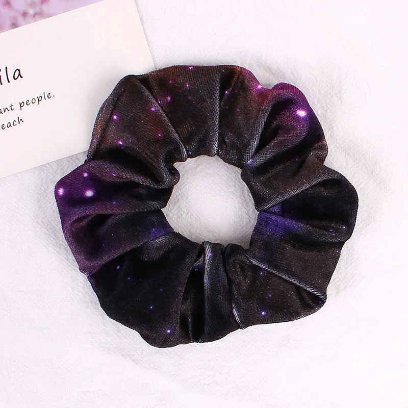 Velvet Purple Галактика шифон бархат резинки эластичные винтажные резинки для волос женские эластичные резинки для волос головные уборы для девушек печать резиновые резинки для волос - Цвет: Velvet Purple