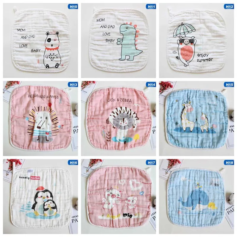 Baby Cartoon Printed Square Towels Cotton Six Layer Gauze Baby Wash Bath Towel Handkerchief Newborn Saliva Towels