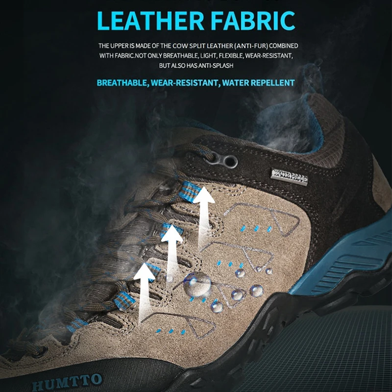 HUMTTO Waterproof Outdoor Sneakers for Men Brand Leather Walking Hiking Shoes Men's Mountain Climbing Trekking Sport Man Boots