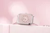 Square Rubber Watch Band Wrist Watches Pink for Ladies Wrist Watches Quartz 34mm 6