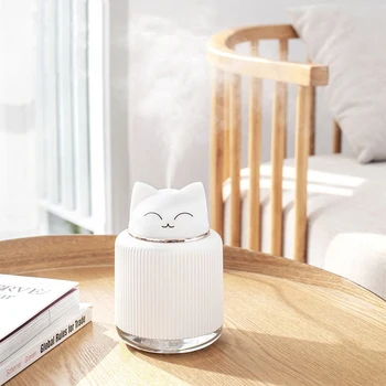 

Mini Air Diffuser Cut Pet Humidifier Portable Aroma Essential Oil Diffuser 300ML Car Air Freshener Fogger with Warm Night Lights
