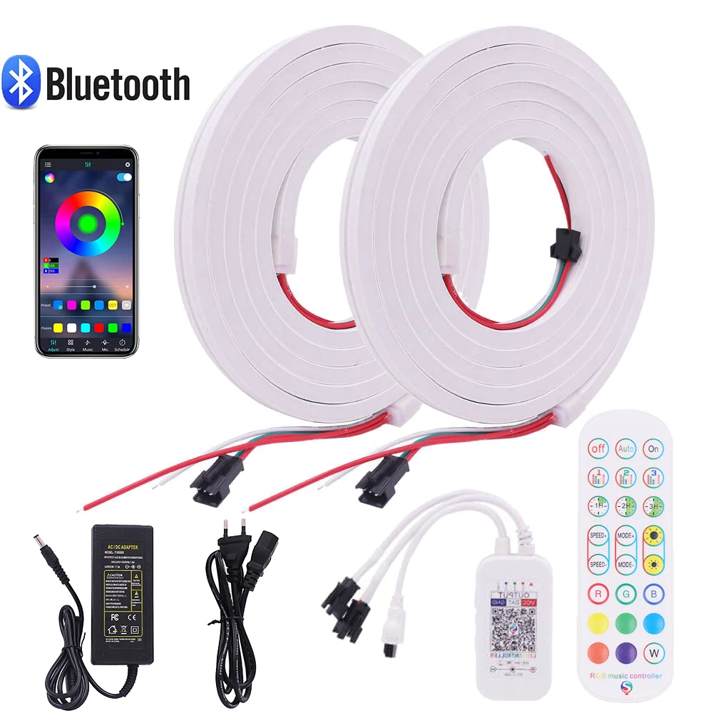

DC5V WS2812B RGB Dream Color LED Strip Light Bluetooth Flexible Neon Sign LED Tape Pixel leds Smart app Waterproof LED Ribbon