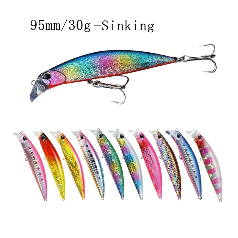 

95S Long Casting Sinking Minnow Saltwater Fishing Lure 95mm 30g Large Trout Pike River Lake Sea Hard Baits Jerkbait 11 Colors