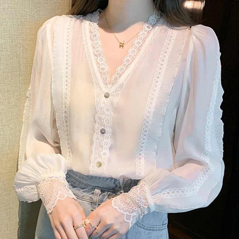 H Han Queen 2022 Spring Autumn Simple Office Lady Chiffon Blouse Female ...