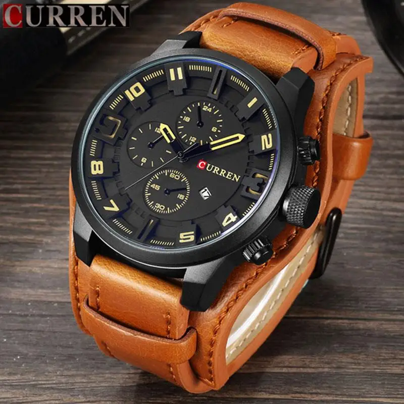 

CURREN Mens Watches Leather Analog Quartz Men Watch Top Brand Luxury Military Sport Male Waterproof Wristwatch Gift Dropshopping