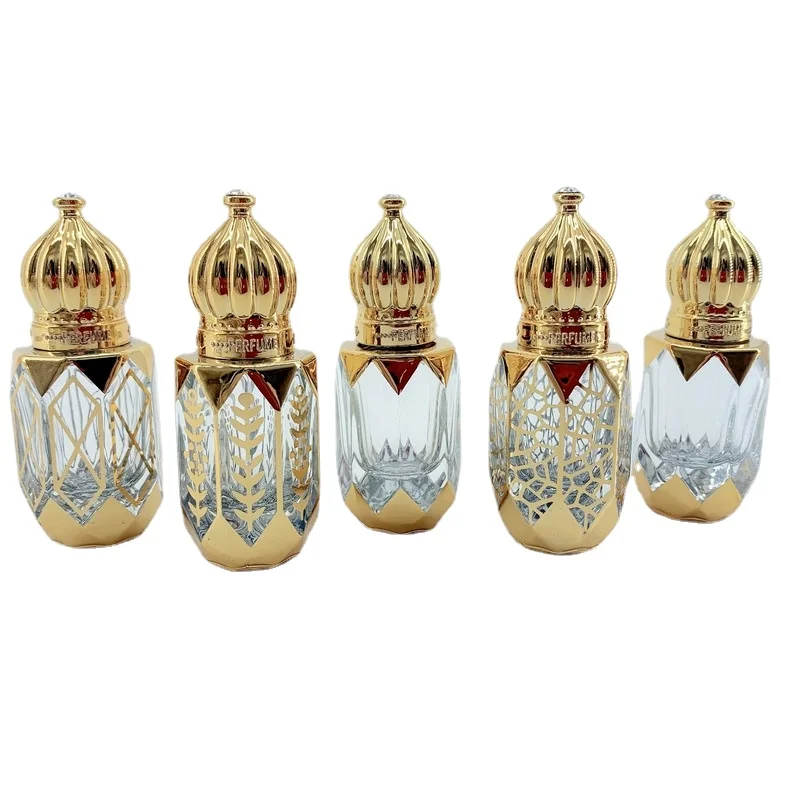 6ml Gold Arabic Crystal Essential Oil Bottles Attar Oud Glass Perfume Bottles with Roller Dropper Sticker 10pcs/lot P323 attar crystal love for her 100