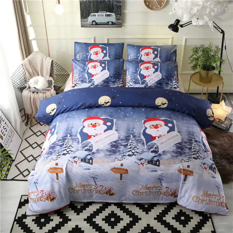 Liv-Esthete Merry Christmas Blue Bedding Set Winter Snowfla Duvet Cover Single Double Queen King Bed Linen Pillowcase Flat Sheet | Дом и сад