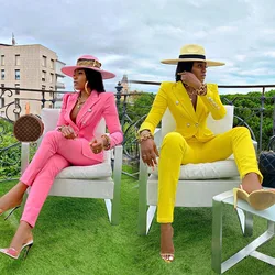 2021 conjuntos de duas peças terno feminino senhora do escritório outono inverno novos botões cor sólida blazer casaco lápis calças conjunto
