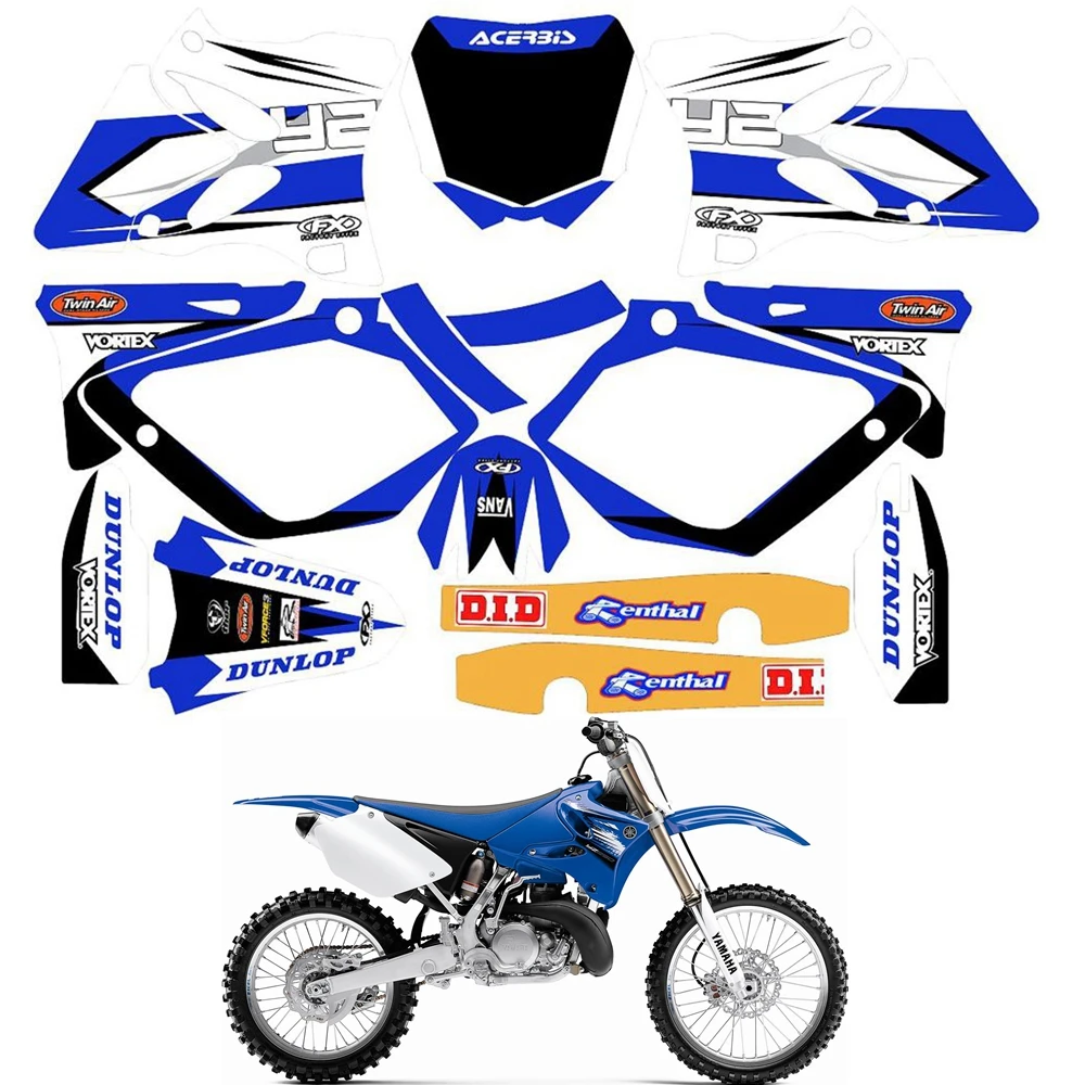 

For YAMAHA YZ125 YZ250 2002 - 2014 Graphics Decals Stickers Custom Number Name 3M Full Motorcycle Backgrounds Accessories