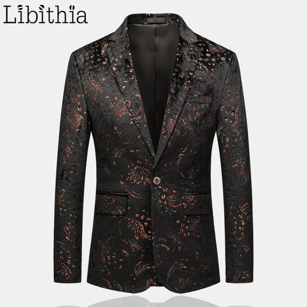 

Men's One Button Luxury Blazer Jackets Slim Fit Printing Plus Size M-6XL High Quality Clothes Male Black A119