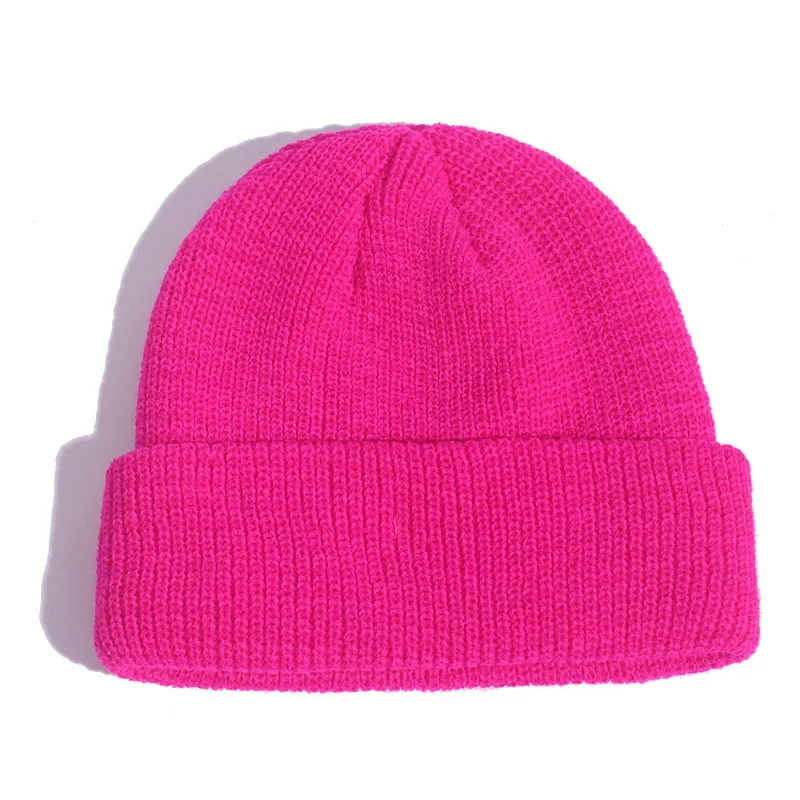 Unisex Winter Child Ribbed Knitted Cuffed Short Melon Cap Solid Color Skullcap Baggy Retro Ski Fisherman Docker Beanie Hat