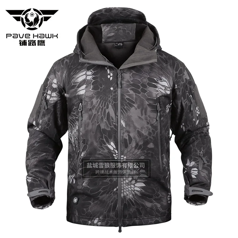CamouflagTactics Акула кожа софтшелл для мужчин водонепроницаемый тепловой открытый с капюшоном походная куртка лыжная треккинг Кемпинг Рыбалка пальто