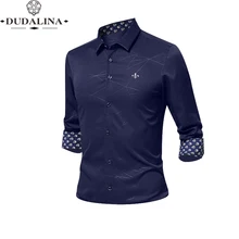 Против морщин и нежелезной моды Blusa Camisa Social Masculina Dudalina с длинным рукавом в полоску Slim Fit рубашка мужская одежда белый мужской