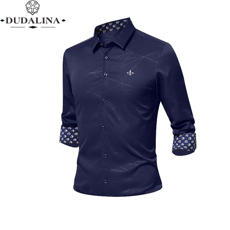 

Anti-wrinkle and non-iron Blusa Camisa Social Masculina Dudalina Long Sleeve Stripe Slim Fit Shirt Men clothing White Male