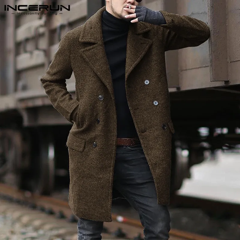 Winter Men Coats Faux Wool Blends Double Breasted Long Sleeve 2020 Streetwear Solid Fashion Mens Jackets Chic Overcoats INCERUN Winter Men Coats Faux Wool Blends Double Breasted Long Sleeve 2020 Streetwear Solid Fashion Mens Jackets Chic Overcoats INCERUN