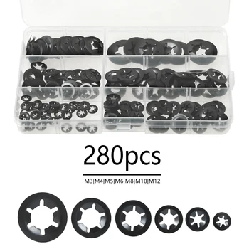 

280Pcs M3 M4 M5 M6 M8 M10 M12 Push-on Locking Washers Star Nut Metal Quick Speed Star Nut Locking Fastener Assorted Kit