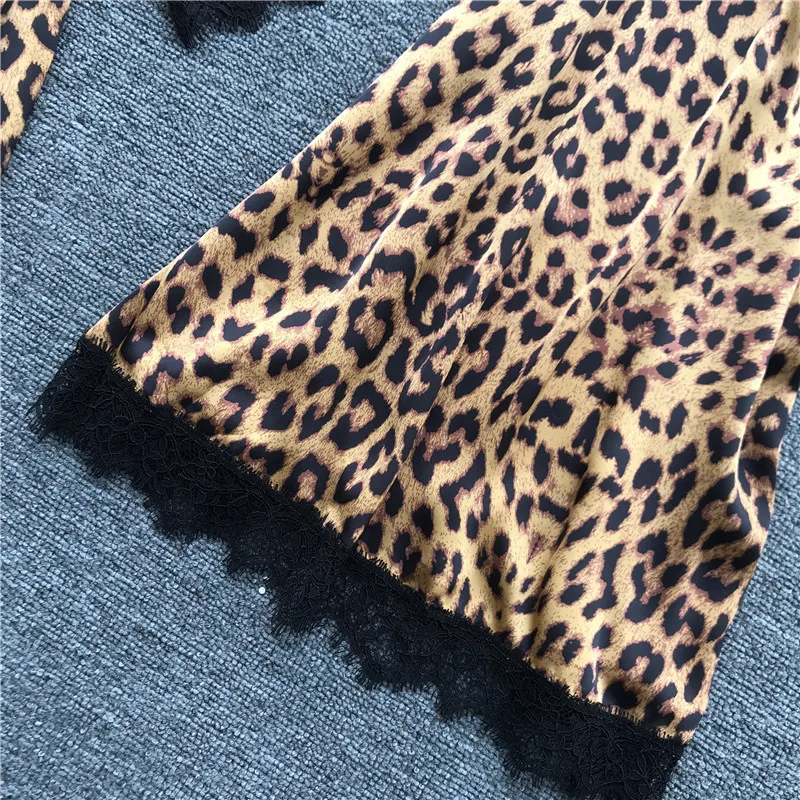 Женские пижамы с леопардовым принтом, кружевное сексуальное женское белье, модные шелковые пижамные комплекты, женская летняя Пижама с нагрудной накладкой