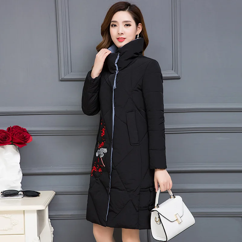 

Fold-down Collar Cotton Coat 2019 Winter Comfortable Long Sleeve Women's Long Thick Warm Fashion Simple Versatile