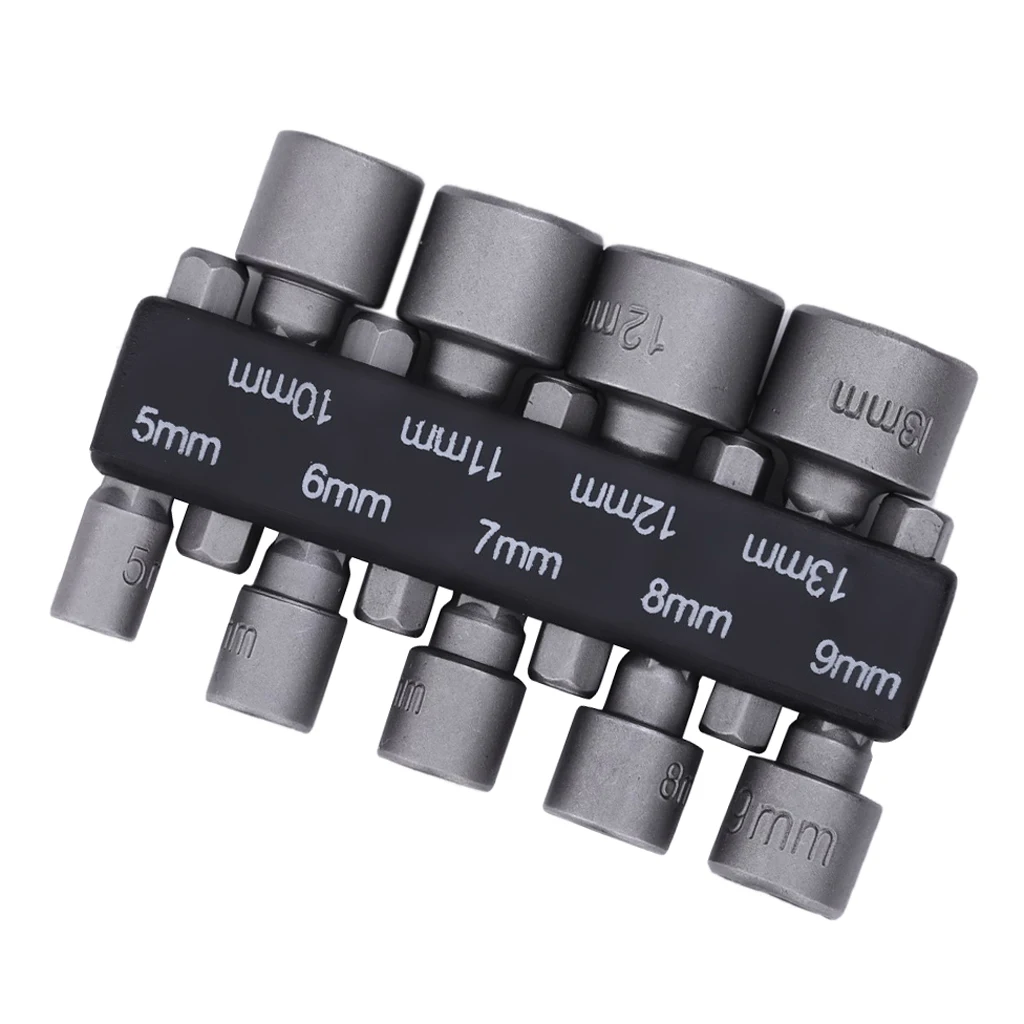 1 Set of 9 Pieces  1/4-Inch Hex Shank Magnetic Power Nut  Driver Metric (5mm - 13mm)