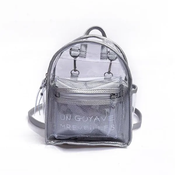 Women Transparent Jelly Small Backpacks Girls Mini Clear Backpack Fashion Letter Back Pack Teenage Girls Fashion Bookbag - Цвет: Серебристый