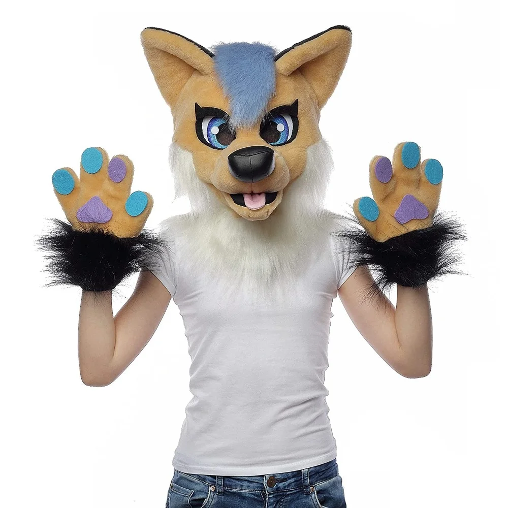 Plush Beige Fox Fursuit Head for Kids 9-15 Mascot Costume Furry Animal Cosplay Accessories Fancy Party Game Clothes Stage Show |