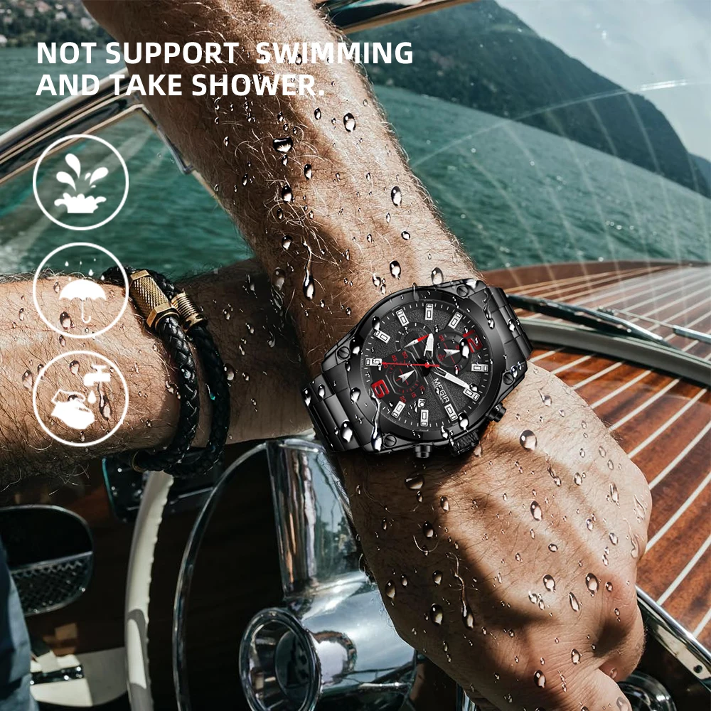 MEGIR Men Watch Business Full Steel Quartz Watches Chronograph Men Casual Waterproof Date Sports Watch Clock Relogio Masculino